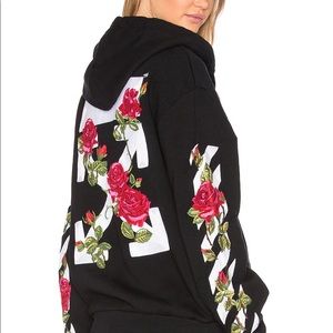 Off-White Black zip hoodie with Rose detail.